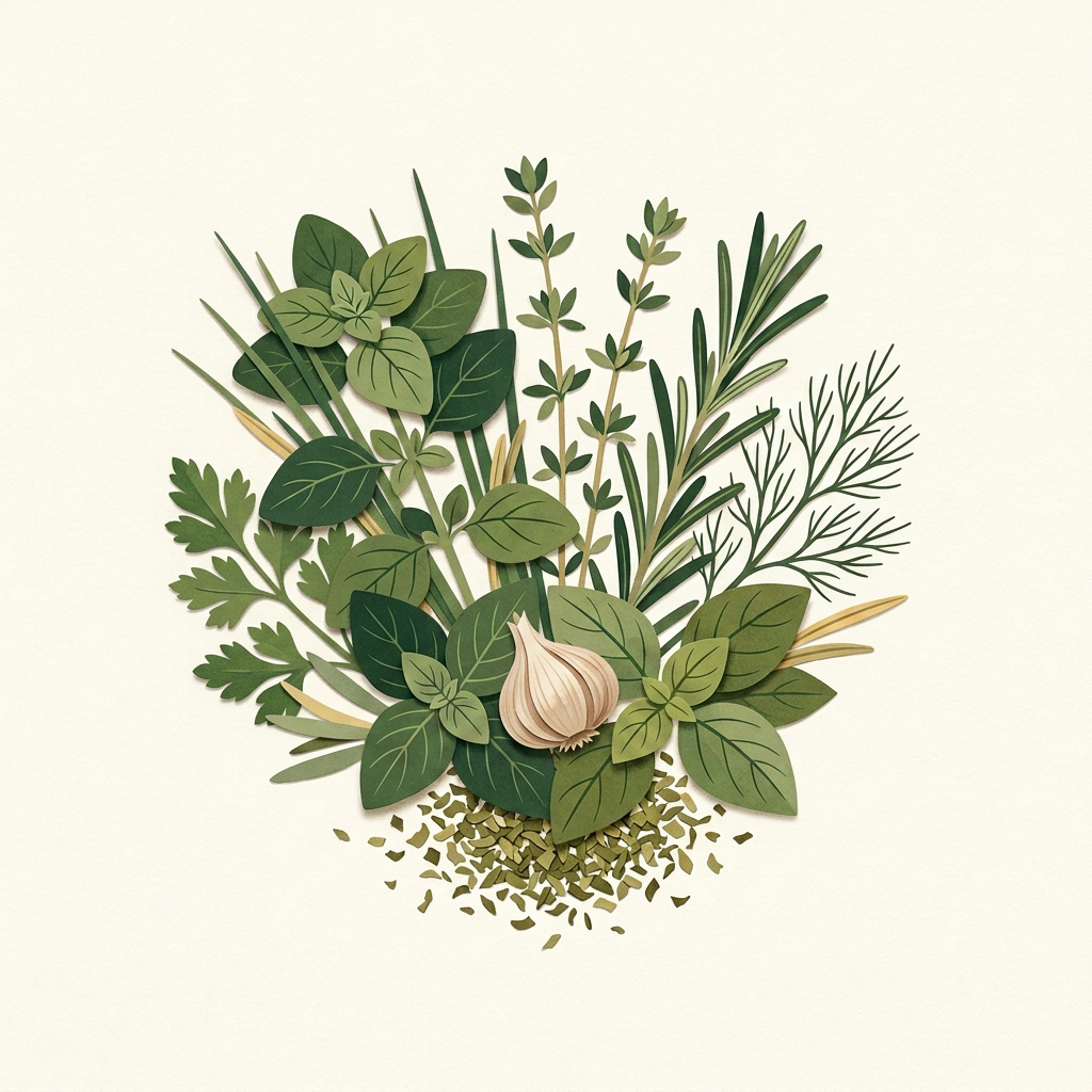 Botanische Illustration für heimische und mediterrane Gewürzmischungen