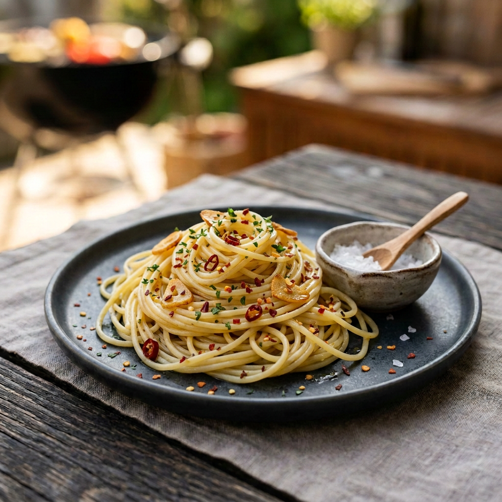 Aglio-Olio Peperoncino mit zusätzlichen feinen Chiliflocken