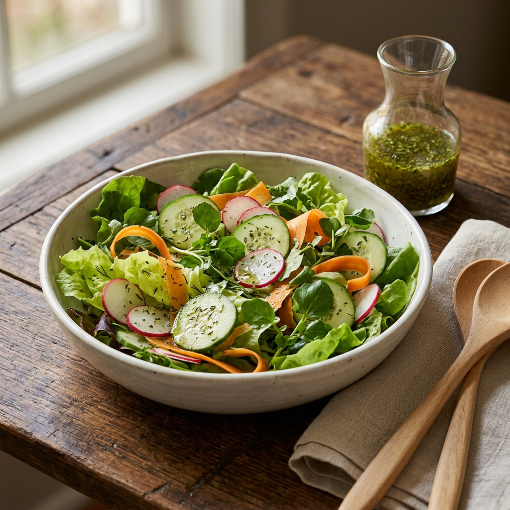 Anwendungsfoto für Salatkräuter mit frischem Blattsalat und Kräutervinaigrette