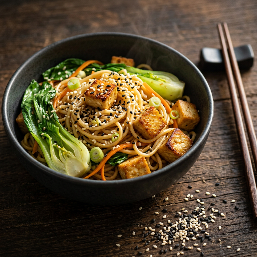 Anwendungsfoto für Sesam-Mix mit asiatischer Nudel-Bowl und Tofu