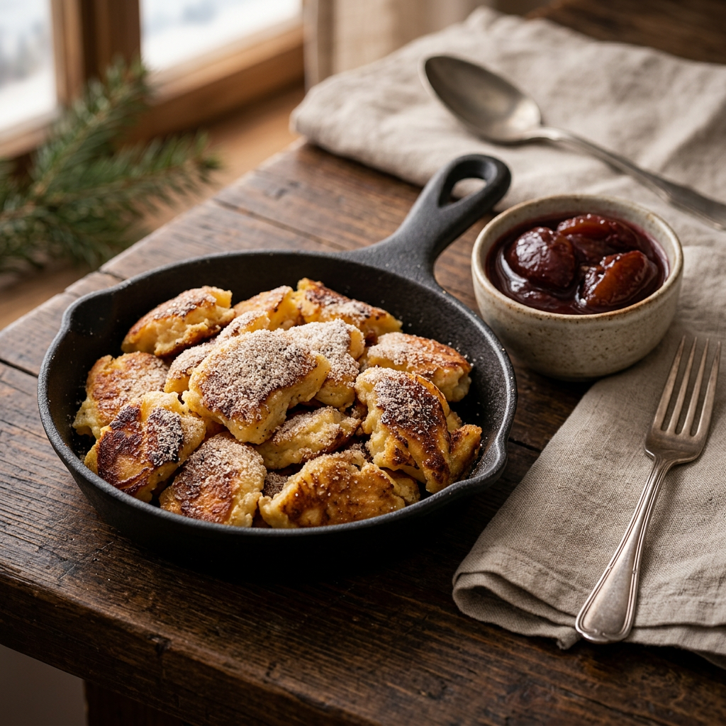 Kaiserschmarrn mit Vanillezucker und Zwetschgenröster