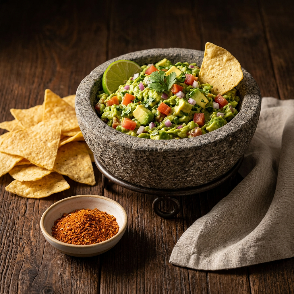 Frische Guacamole mit Tomaten, Zwiebeln, Koriander und Limette