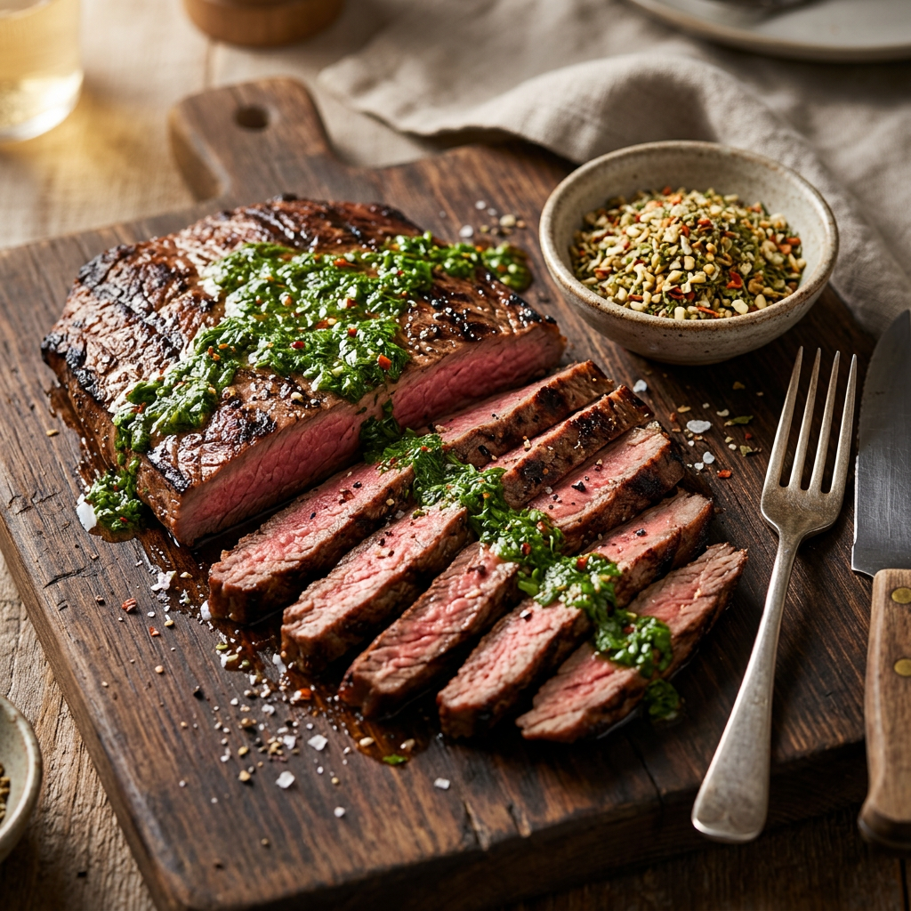 Argentinisches Steak mit grüner Chimichurri-Sauce