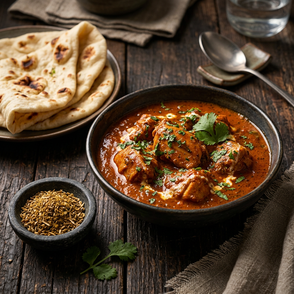 Nordindisches Curry mit Hähnchen, Cashews und Koriander