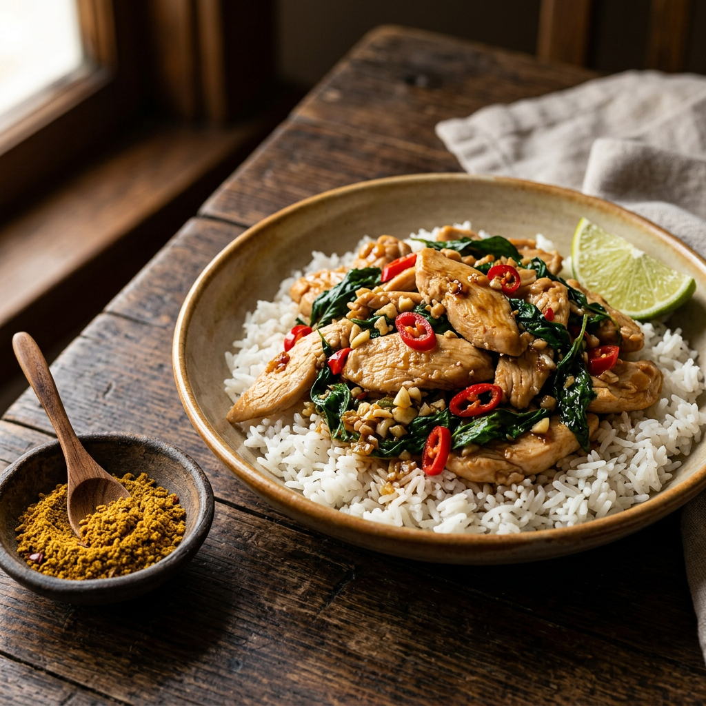 Thailändisches Pad-Thai-artiges Gericht mit Erdnüssen und Limette