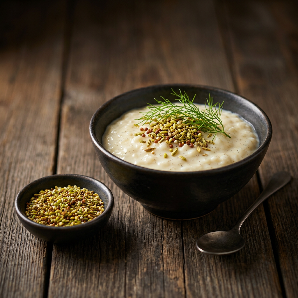 Vanilleeis mit kandiertem Fenchel und Mandelgarnitur