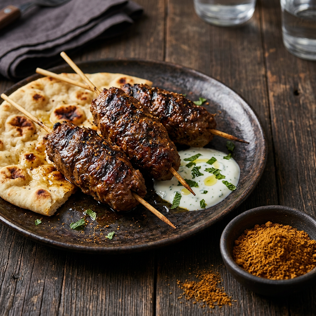 Saftige Lamm-Kofta-Spieße mit Minzjoghurt und Fladenbrot