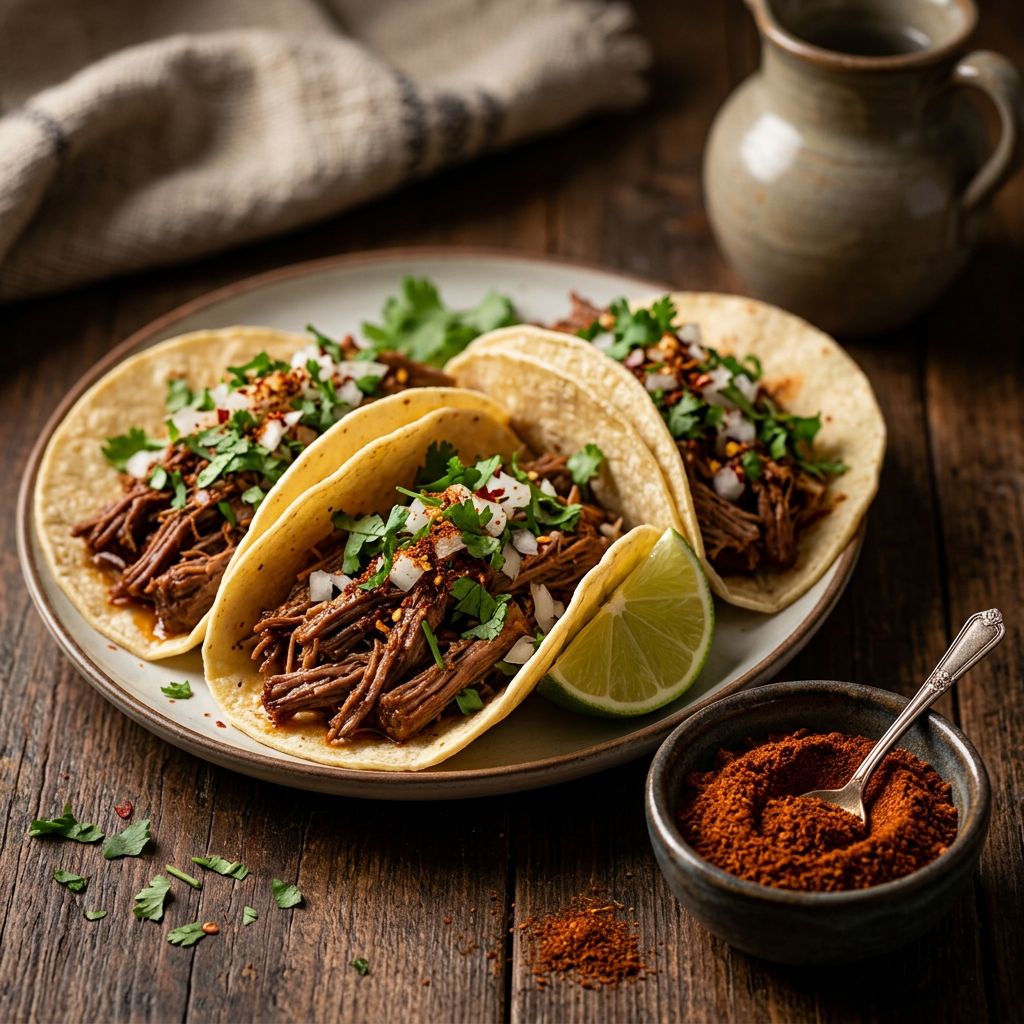 Bunte mexikanische Fiesta mit Tacos, Mais und Salsa