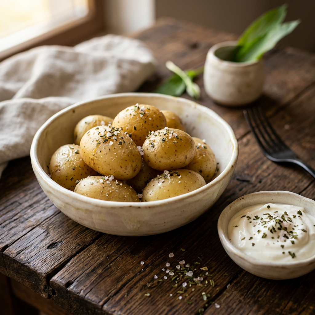 Pellkartoffeln mit Kräutercreme und Bärlauchsalz