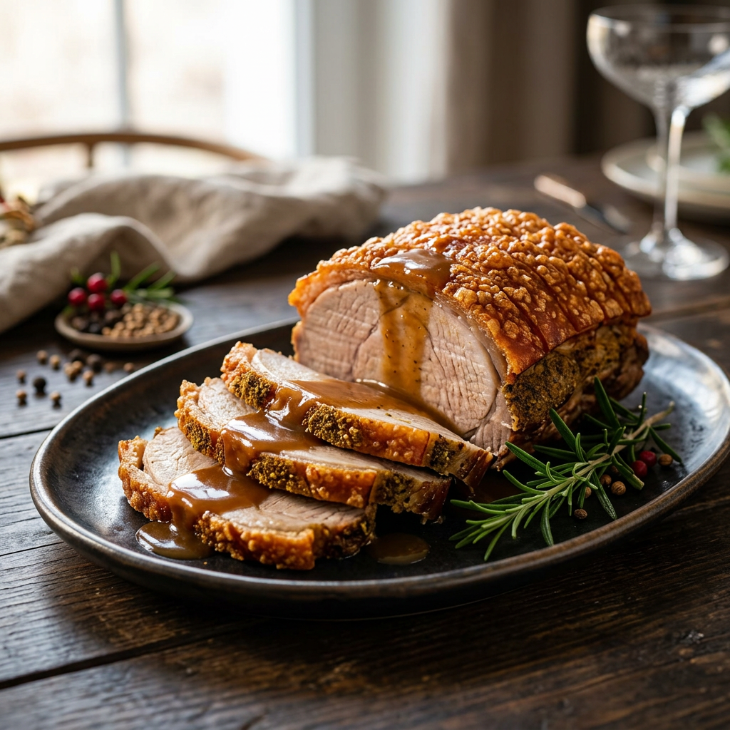 Festtagsbraten mit Kruste und Bratensauce